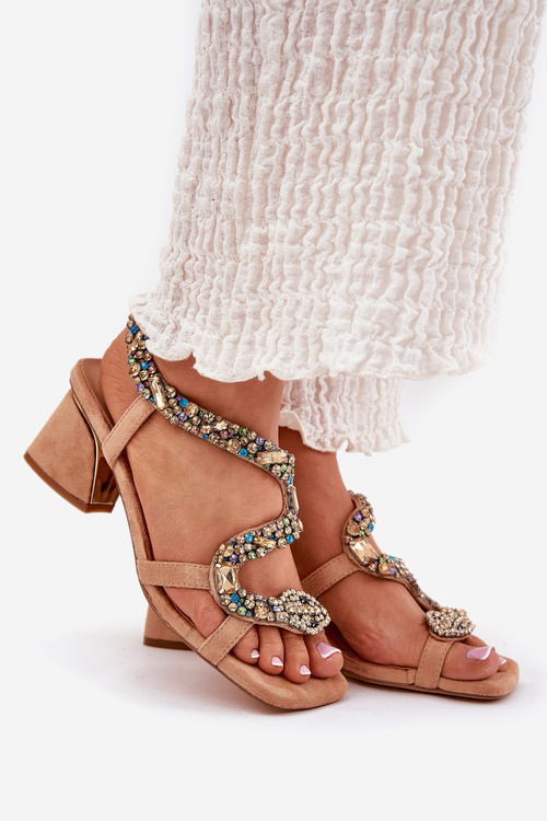 Жіночі Сандалі На Каблуку З Кристалами Artiker 56C1377 Бежеві