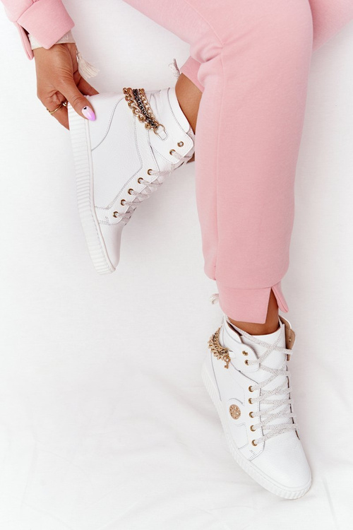 Шкіряні кросівки на танкетці Lewski Shoes 3004-0 Білі