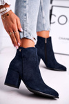 Жіночі чоботи на каблуці темно-сині So Good