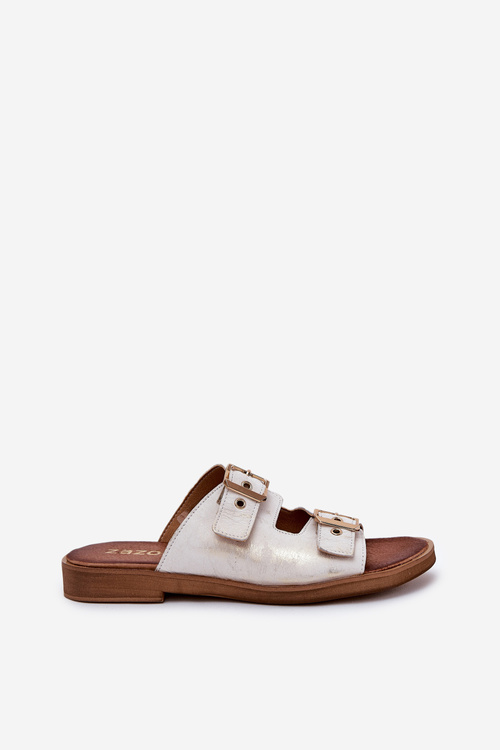 Шкіряні Плоскі Сандалі З Пряжками Zazoo 3020 Зношене Золото