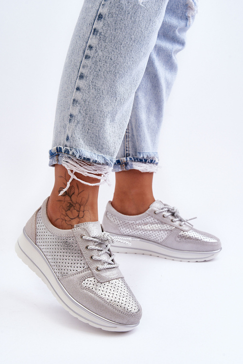 Шкіряне спортивне взуття з перфорацією S.Barski AL22246 Silver