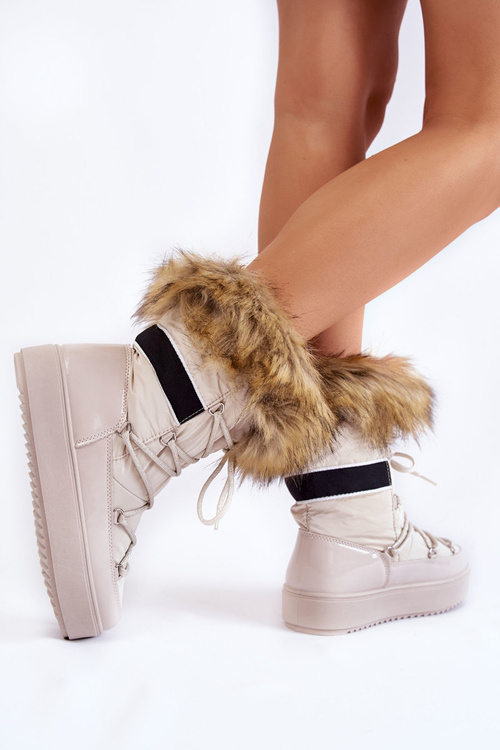 Жіночі зимові черевики на шнурівці з хутром бежеві Шеннон