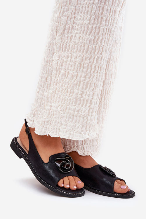 Блискучі Жіночі Сандалі З Декором S.Barski KV51-006 Чорні