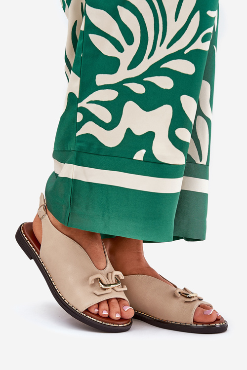 Сандалі На Плоскому Каблуці З Декорацією Еко Шкіра Бежеві Tillireta