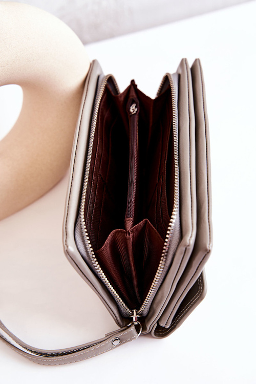 Великий шкіряний гаманець на блискавці сірий Loreaine