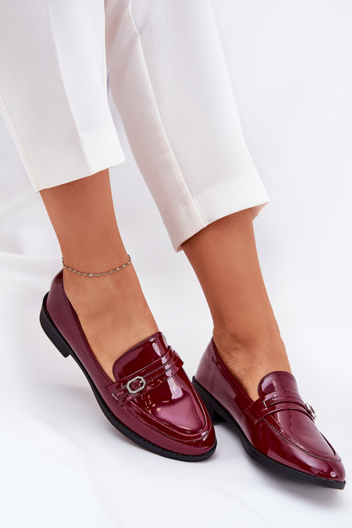 Лаковані Жіночі Мокасини З Декоративною Пряжкою Бордові Mollan