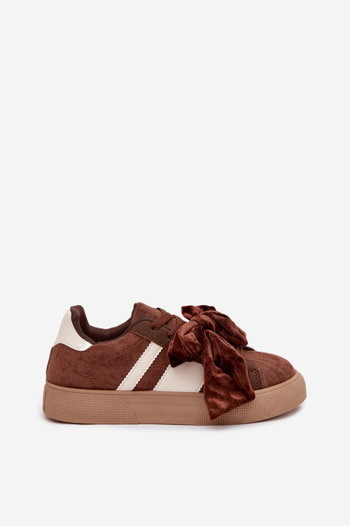 Жіночі кросівки з замшевим бантом коричневі Ashlyn