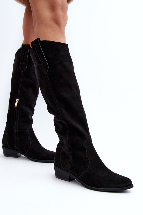 Чорні жіночі замшеві ковбойські чоботи Zazoo 3427
