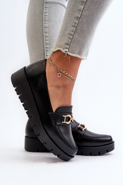 Жіночі мокасини на платформі з декором Чорна калдина