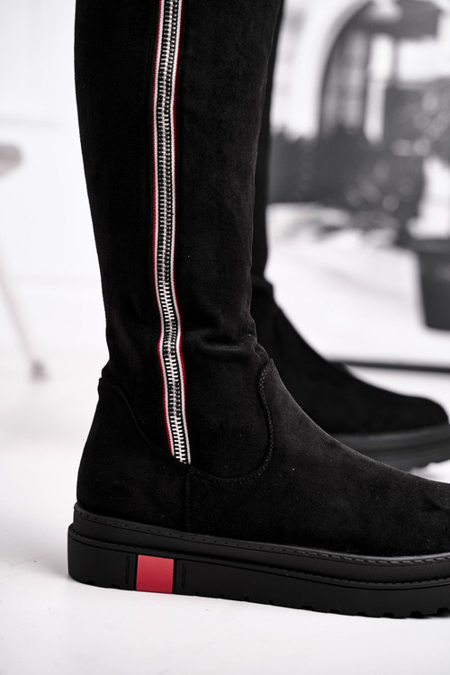 Жіночі високі чоботи замшеві чорні Melbro