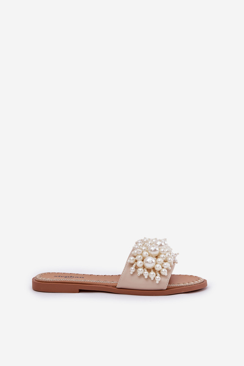 Жіночі Плоскі Сандалі З Декоративними Перлинами Бежеві Aricca