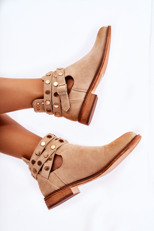 Жіночі чоботи з плафонами на плоскому каблуці Бежеві ларіно