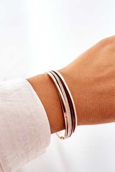 Сталевий браслет із кубічним цирконієм рожевого золота