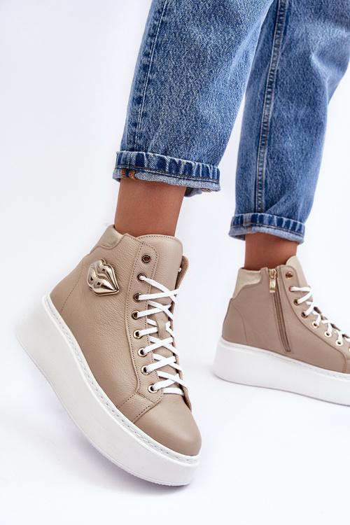 Жіночі високі кросівки на блискавці бежеві Katerin