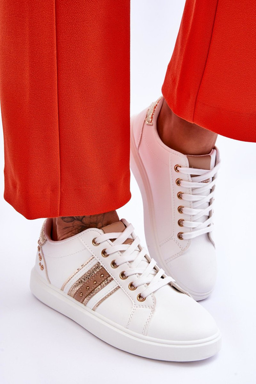 Жіночі шкіряні кросівки на шпильках біло-золоті Dory