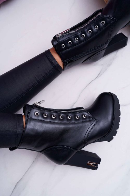Жіночі чоботи на шпильці, декоративна блискавка, чорні Imagine