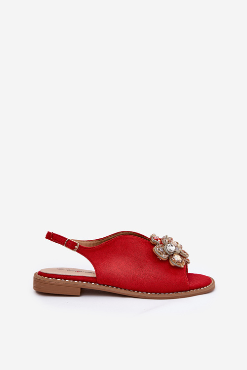 Жіночі Сандалі На Плоскому Каблуці З Декорацією S.Barski KV27-001 Червоні