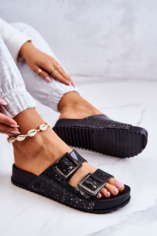 Жіночі гумові босоніжки з блискітками ZAXY HH285158 Чорні