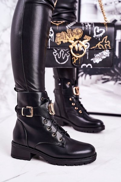 Жіночі утеплені чоботи із золотою пряжкою Black Vera