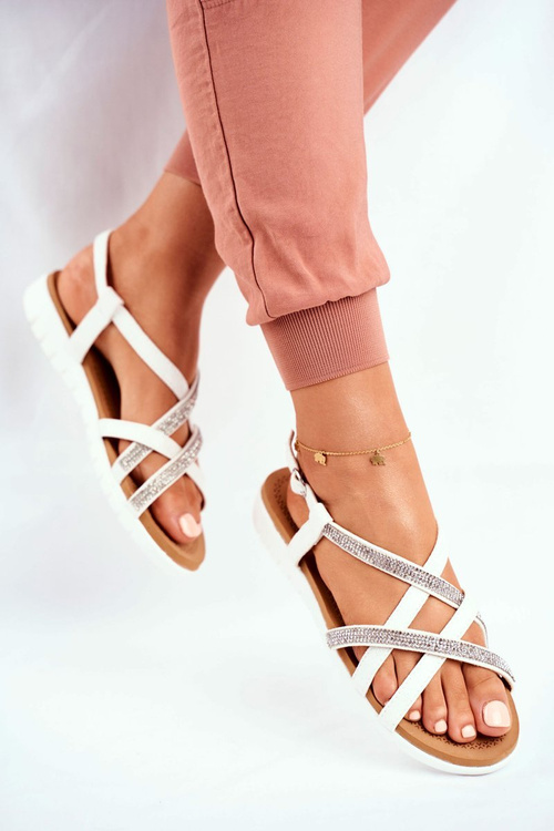 Жіночі босоніжки Lu Boo з цирконами 406-6 White Feen