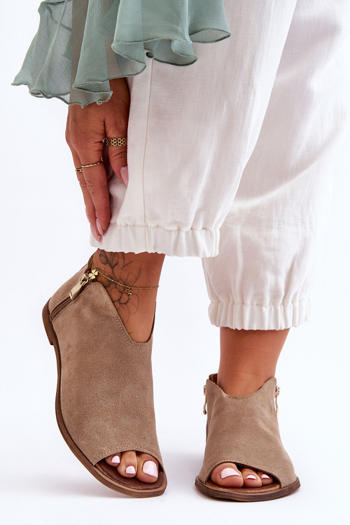 Низькі замшеві чоботи Босоніжки Ніколь 2799/023 Бежеві