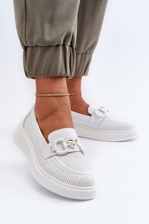 Білі жіночі шкіряні мокасини на платформі S.Barski LR720