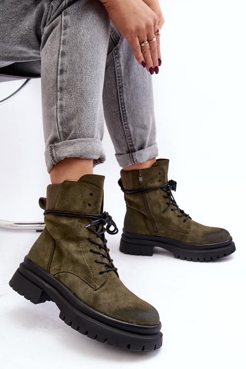 Чоботи жіночі Trappers на товстій підошві Темно-зелені Narelona