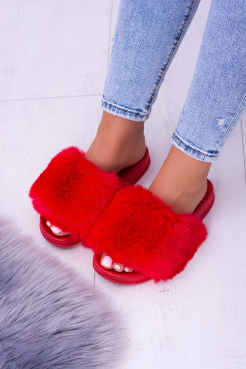 Жіночі хутряні шльопанці Lu Boo Red XXL