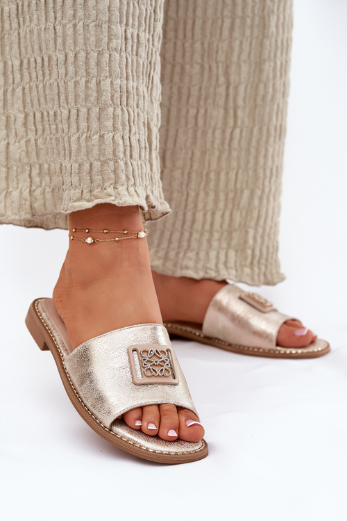 Жіночі Сандалі На Площині З Декором KV51-089 Золоті