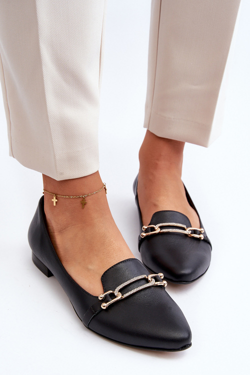 Чорні шкіряні балетки з орнаментом Zazoo 2885