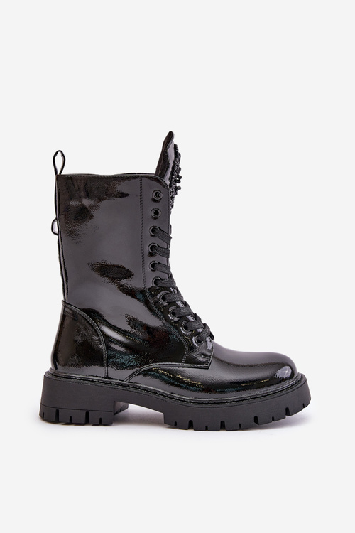 Лаковані утеплені робочі черевики з декором Black Kelilea