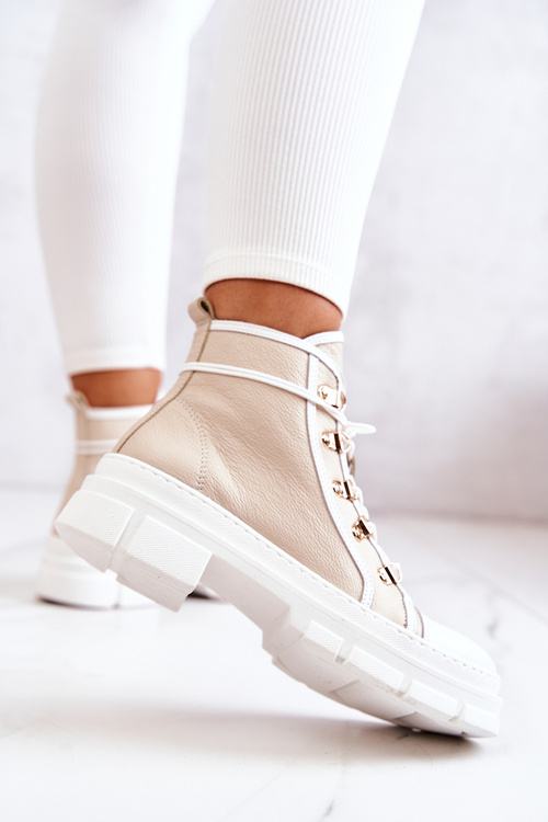 Шкіряні чоботи бежево-білі Letty