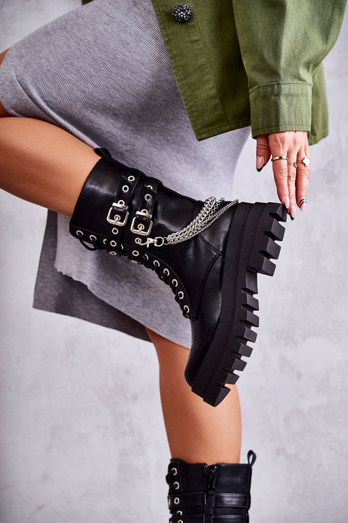 Високі робочі черевики з ланцюжком Чорні Montero