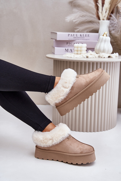 Снігові черевики на низькій халяві з хутром на платформі