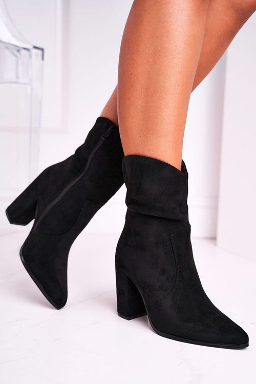 Жіночі черевики на високому каблуці Еко-замша Чорний Екстаз