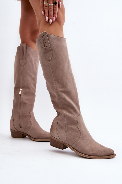 Жіночі замшеві ковбойські чоботи Zazoo 3427 Cappuccino