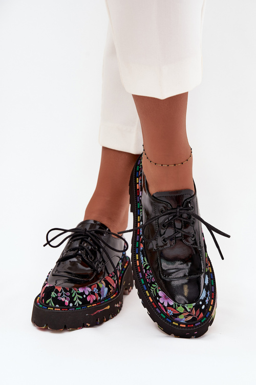 Лаковані напівчеревики з натуральної шкіри з візерунком Artiker 57C0174 Чорний