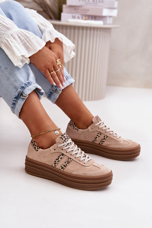 Жіночі замшеві кросівки на платформі Zazoo N1068S4, рожеві з леопардовим принтом