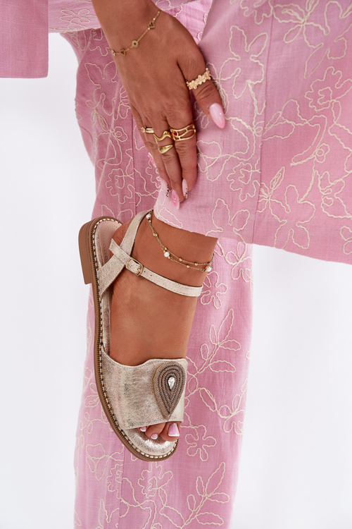 Жіночі Сандалі На Плоскому Каблуці З Декорацією S.Barski KV51-098 Золоті