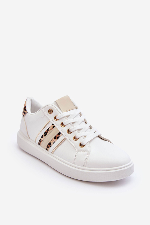 Шкіряне жіноче спортивне взуття з тваринним візерунком Біле Rilee