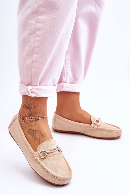 Класичні замшеві лофери з прикрасами бежеві Amera