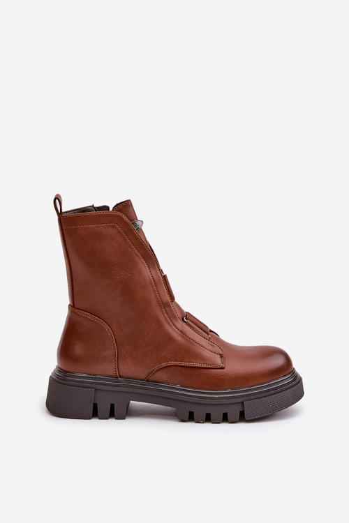 Теплі ботильйони робочі жіночі на блискавці з еко шкіри коричневого кольору Mailyra