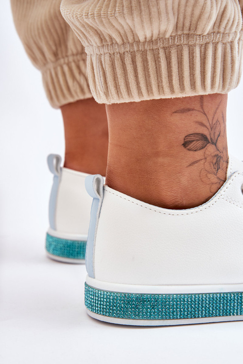 Жіночі низькі кросівки з форсунками біло-блакитні Demira