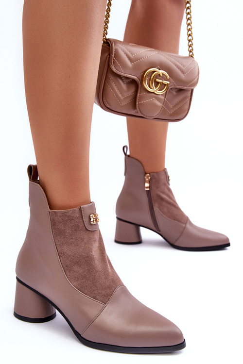 Шкіряні чоботи на підборах SBarski MR870-96 Бежеві