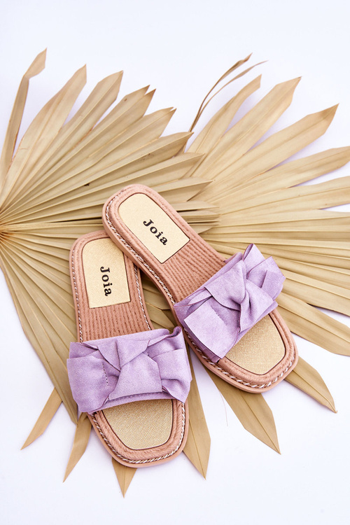 Замшеві жіночі тапочки з бантом Фіолетово-бурштинові