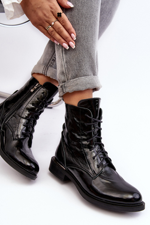 Зручні лаковані утеплені черевики чорні Lemar Revin