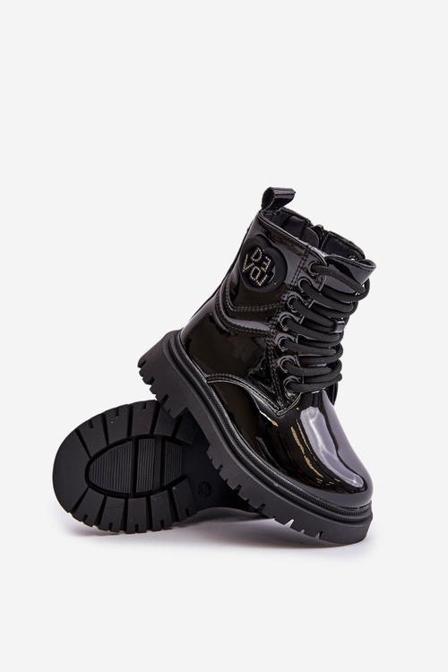 Лаковані чоботи для дівчаток утеплені хутром на блискавці чорного кольору Evaliraea