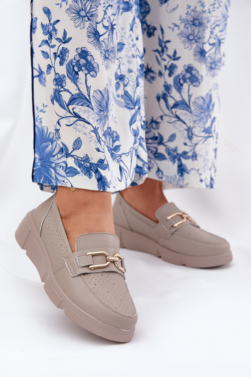 Жіночі Замшеві Мокасини з Золотим Декором Ciemnobeżowe Vinceza 88007