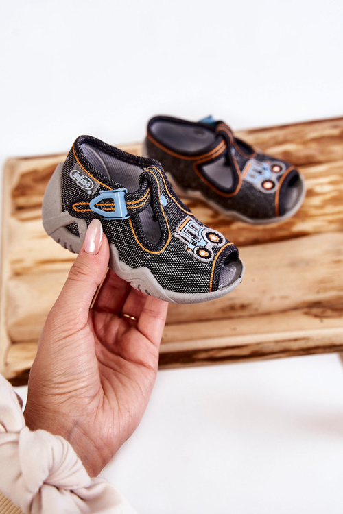 Дитячі босоніжки тапочки Befado Traktorek 217P111 Темно-сірі