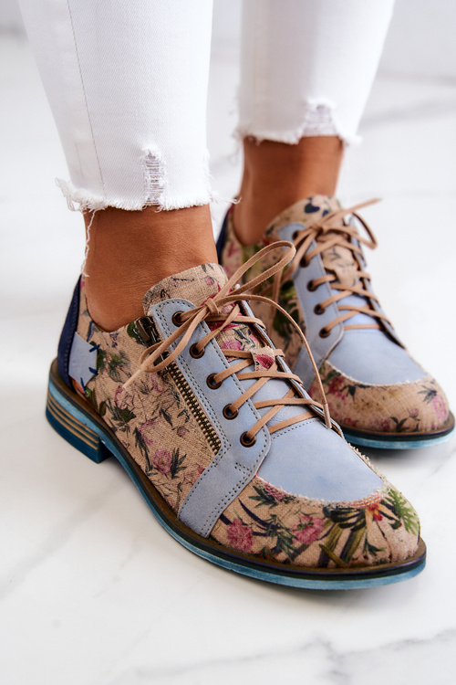 Жіночі шкіряні туфлі з квітами Maciejka 5096A-34 Сині